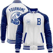 Load image into Gallery viewer, Custom White Royal Bomber Varsity Letterman Two Tone Zipper Jacket
