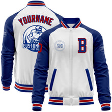 Load image into Gallery viewer, Custom White Red-Royal Bomber Varsity Letterman Two Tone Zipper Jacket
