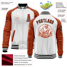 Load image into Gallery viewer, Custom White Black-Texas Orange Bomber Varsity Letterman Two Tone Zipper Jacket
