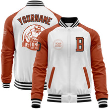 Load image into Gallery viewer, Custom White Black-Texas Orange Bomber Varsity Letterman Two Tone Zipper Jacket
