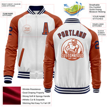 Load image into Gallery viewer, Custom White Navy-Texas Orange Bomber Varsity Letterman Two Tone Zipper Jacket
