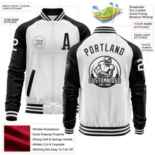 Load image into Gallery viewer, Custom White Black Bomber Varsity Letterman Two Tone Zipper Jacket
