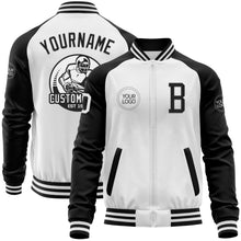 Load image into Gallery viewer, Custom White Black Bomber Varsity Letterman Two Tone Zipper Jacket
