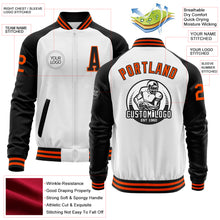 Load image into Gallery viewer, Custom White Orange-Black Bomber Varsity Letterman Two Tone Zipper Jacket
