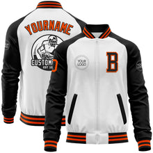 Load image into Gallery viewer, Custom White Orange-Black Bomber Varsity Letterman Two Tone Zipper Jacket
