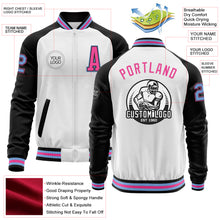 Load image into Gallery viewer, Custom White Light Blue Black-Pink Bomber Varsity Letterman Two Tone Zipper Jacket
