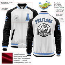 Load image into Gallery viewer, Custom White Light Blue-Black Bomber Varsity Letterman Two Tone Zipper Jacket
