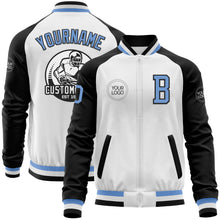 Load image into Gallery viewer, Custom White Light Blue-Black Bomber Varsity Letterman Two Tone Zipper Jacket
