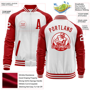 Custom White Red Bomber Varsity Letterman Two Tone Zipper Jacket