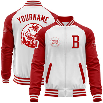 Custom White Red Bomber Varsity Letterman Two Tone Zipper Jacket