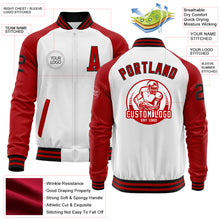 Load image into Gallery viewer, Custom White Black-Red Bomber Varsity Letterman Two Tone Zipper Jacket
