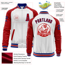 Load image into Gallery viewer, Custom White Royal-Red Bomber Varsity Letterman Two Tone Zipper Jacket
