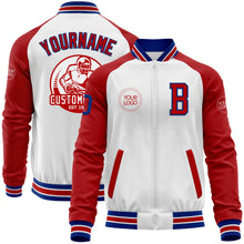 Load image into Gallery viewer, Custom White Royal-Red Bomber Varsity Letterman Two Tone Zipper Jacket
