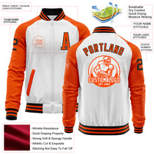 Load image into Gallery viewer, Custom White Black-Orange Bomber Varsity Letterman Two Tone Zipper Jacket
