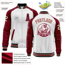 Load image into Gallery viewer, Custom White City Cream Black-Crimson Bomber Varsity Letterman Two Tone Zipper Jacket
