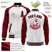 Load image into Gallery viewer, Custom White Black Crimson-City Cream Bomber Varsity Letterman Two Tone Zipper Jacket
