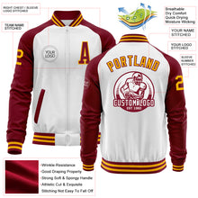 Load image into Gallery viewer, Custom White Gold-Crimson Bomber Varsity Letterman Two Tone Zipper Jacket
