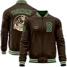 Load image into Gallery viewer, Custom Brown Green-Cream Bomber Varsity Letterman Zipper Jacket
