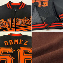 Load image into Gallery viewer, Custom Brown Teal-White Bomber Varsity Letterman Zipper Jacket
