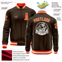 Load image into Gallery viewer, Custom Brown Orange-White Bomber Varsity Letterman Zipper Jacket
