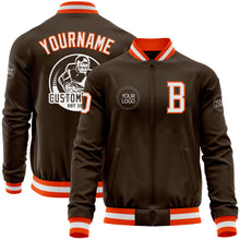 Load image into Gallery viewer, Custom Brown White-Orange Bomber Varsity Letterman Zipper Jacket
