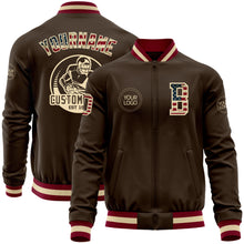 Load image into Gallery viewer, Custom Brown Vintage USA Flag Cream-Maroon Bomber Varsity Letterman Zipper Jacket
