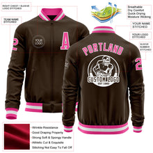 Load image into Gallery viewer, Custom Brown Pink-White Bomber Varsity Letterman Zipper Jacket
