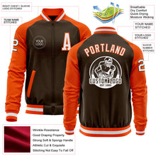 Load image into Gallery viewer, Custom Brown White-Orange Bomber Varsity Letterman Two Tone Zipper Jacket
