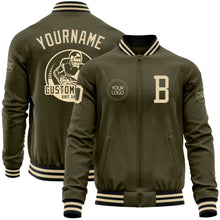 Load image into Gallery viewer, Custom Olive Cream-Black Bomber Varsity Letterman Salute To Service Zipper Jacket
