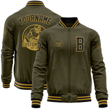 Load image into Gallery viewer, Custom Olive Black-Old Gold Bomber Varsity Letterman Salute To Service Zipper Jacket
