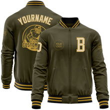 Load image into Gallery viewer, Custom Olive Cream Old Gold-Black Bomber Varsity Letterman Salute To Service Zipper Jacket
