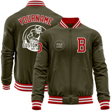 Load image into Gallery viewer, Custom Olive Red-White Bomber Varsity Letterman Salute To Service Zipper Jacket
