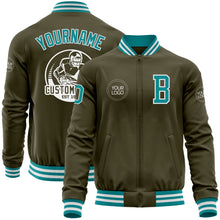 Load image into Gallery viewer, Custom Olive Teal-White Bomber Varsity Letterman Salute To Service Zipper Jacket
