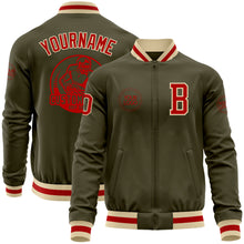 Load image into Gallery viewer, Custom Olive Red-Cream Bomber Varsity Letterman Salute To Service Zipper Jacket
