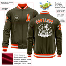 Load image into Gallery viewer, Custom Olive Orange-White Bomber Varsity Letterman Salute To Service Zipper Jacket
