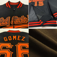 Load image into Gallery viewer, Custom Olive Orange-Black Bomber Varsity Letterman Two Tone Salute To Service Zipper Jacket
