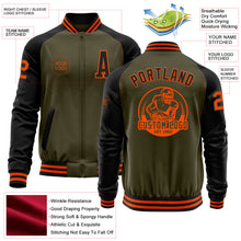 Load image into Gallery viewer, Custom Olive Orange-Black Bomber Varsity Letterman Two Tone Salute To Service Zipper Jacket
