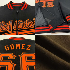 Custom Olive Black-Orange Bomber Varsity Letterman Two Tone Salute To Service Zipper Jacket