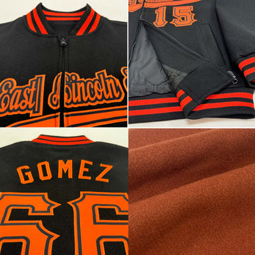 Custom Texas Orange Green-Cream Bomber Varsity Letterman Zipper Jacket