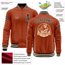 Load image into Gallery viewer, Custom Texas Orange Black-Cream Bomber Varsity Letterman Zipper Jacket
