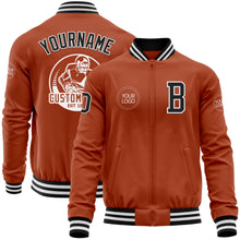 Load image into Gallery viewer, Custom Texas Orange Black-White Bomber Varsity Letterman Zipper Jacket
