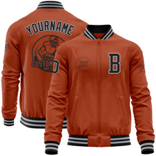 Load image into Gallery viewer, Custom Texas Orange Black-Gray Bomber Varsity Letterman Zipper Jacket
