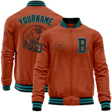 Load image into Gallery viewer, Custom Texas Orange Black-Teal Bomber Varsity Letterman Zipper Jacket
