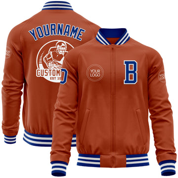 Custom Texas Orange Royal-White Bomber Varsity Letterman Zipper Jacket