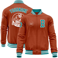 Load image into Gallery viewer, Custom Texas Orange Teal-White Bomber Varsity Letterman Zipper Jacket
