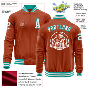 Custom Texas Orange White-Aqua Bomber Varsity Letterman Zipper Jacket