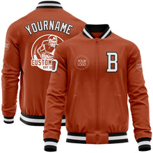 Load image into Gallery viewer, Custom Texas Orange White-Black Bomber Varsity Letterman Zipper Jacket
