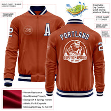 Load image into Gallery viewer, Custom Texas Orange White-Navy Bomber Varsity Letterman Zipper Jacket
