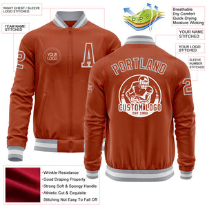 Custom Texas Orange White-Gray Bomber Varsity Letterman Zipper Jacket