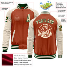 Load image into Gallery viewer, Custom Texas Orange Green-Cream Bomber Varsity Letterman Two Tone Zipper Jacket
